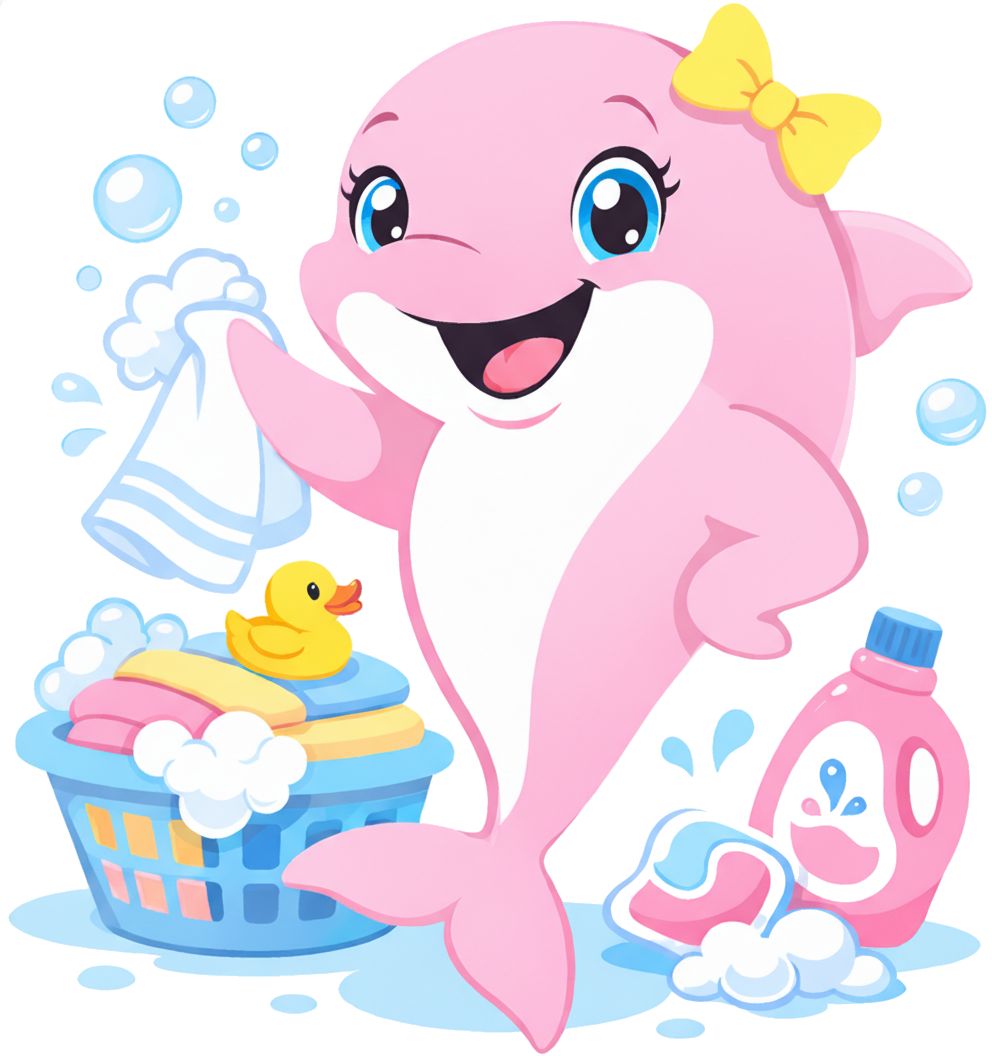 Lila the Laundry Day dolphin mascot