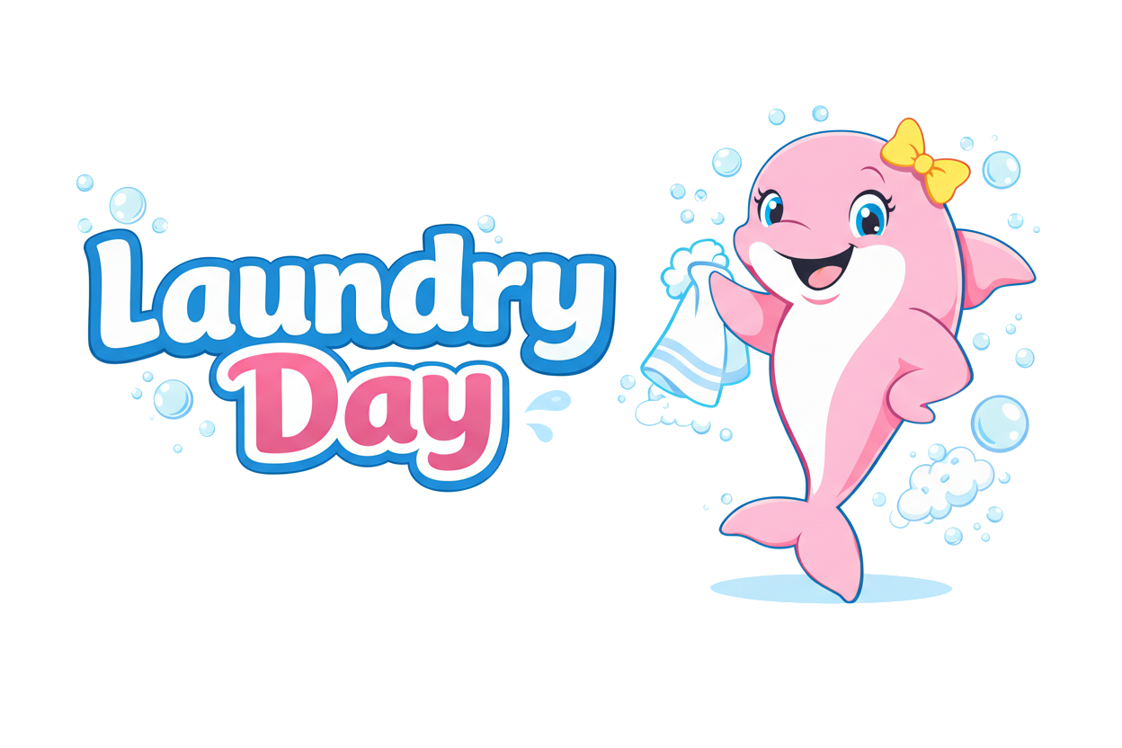 Laundry Day logo with Lila and bubbles